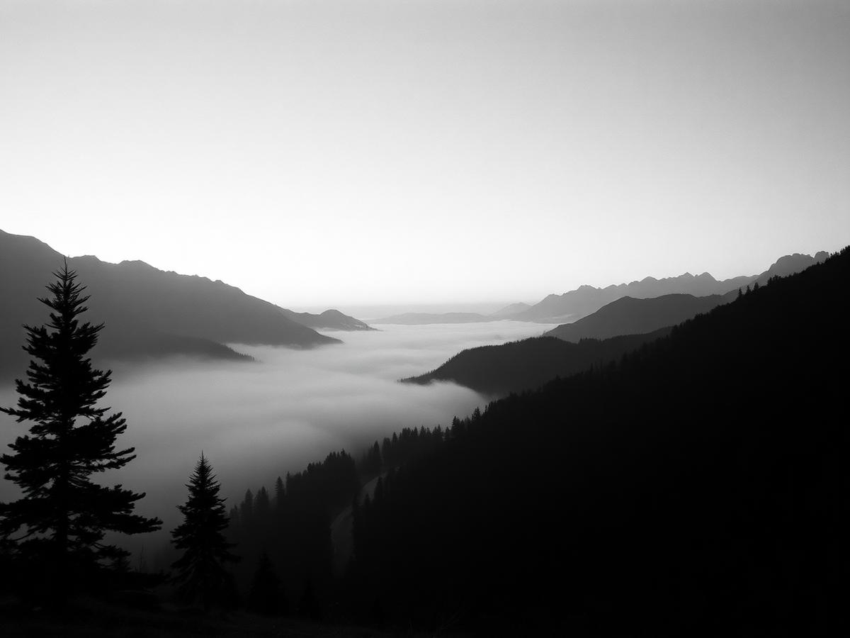 Schweizer Bergpanorama bei Sonnenaufgang mit Nebel im Tal